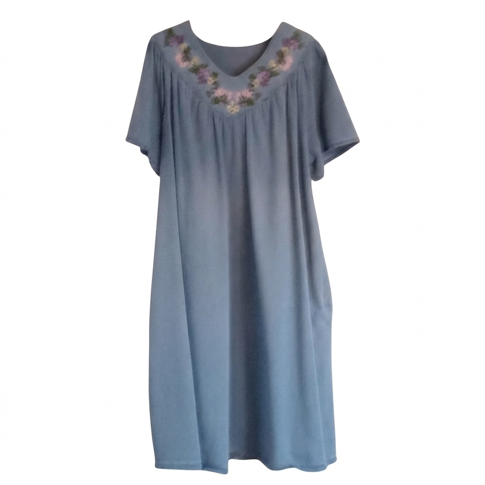 National Embroidered Cotton Denim Patio Dress, Light Blue, Size XL